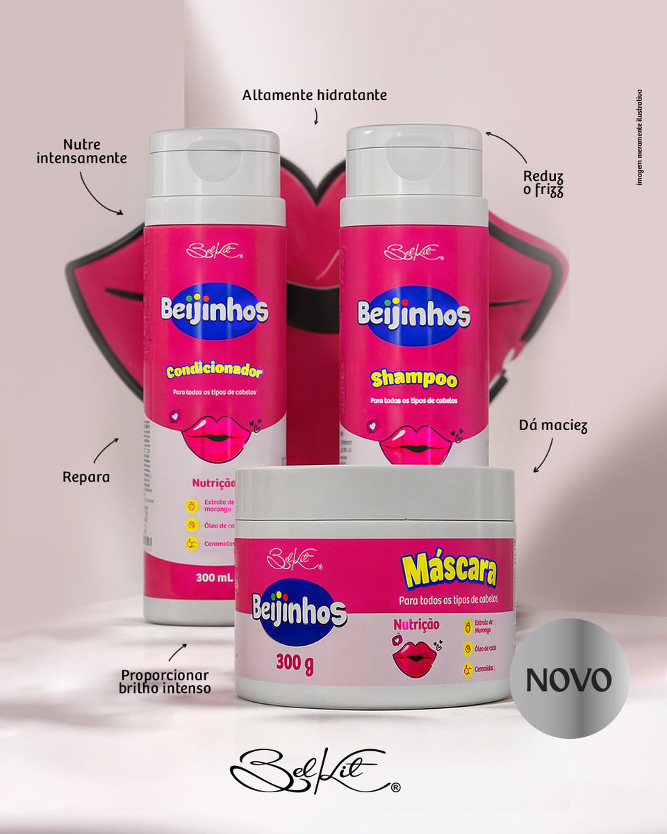 Kit Capilar Beijinhos Morango Belkit 3 Itens