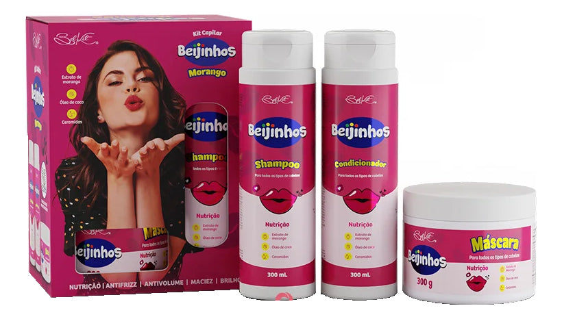 Kit Capilar Beijinhos Morango Belkit 3 Itens