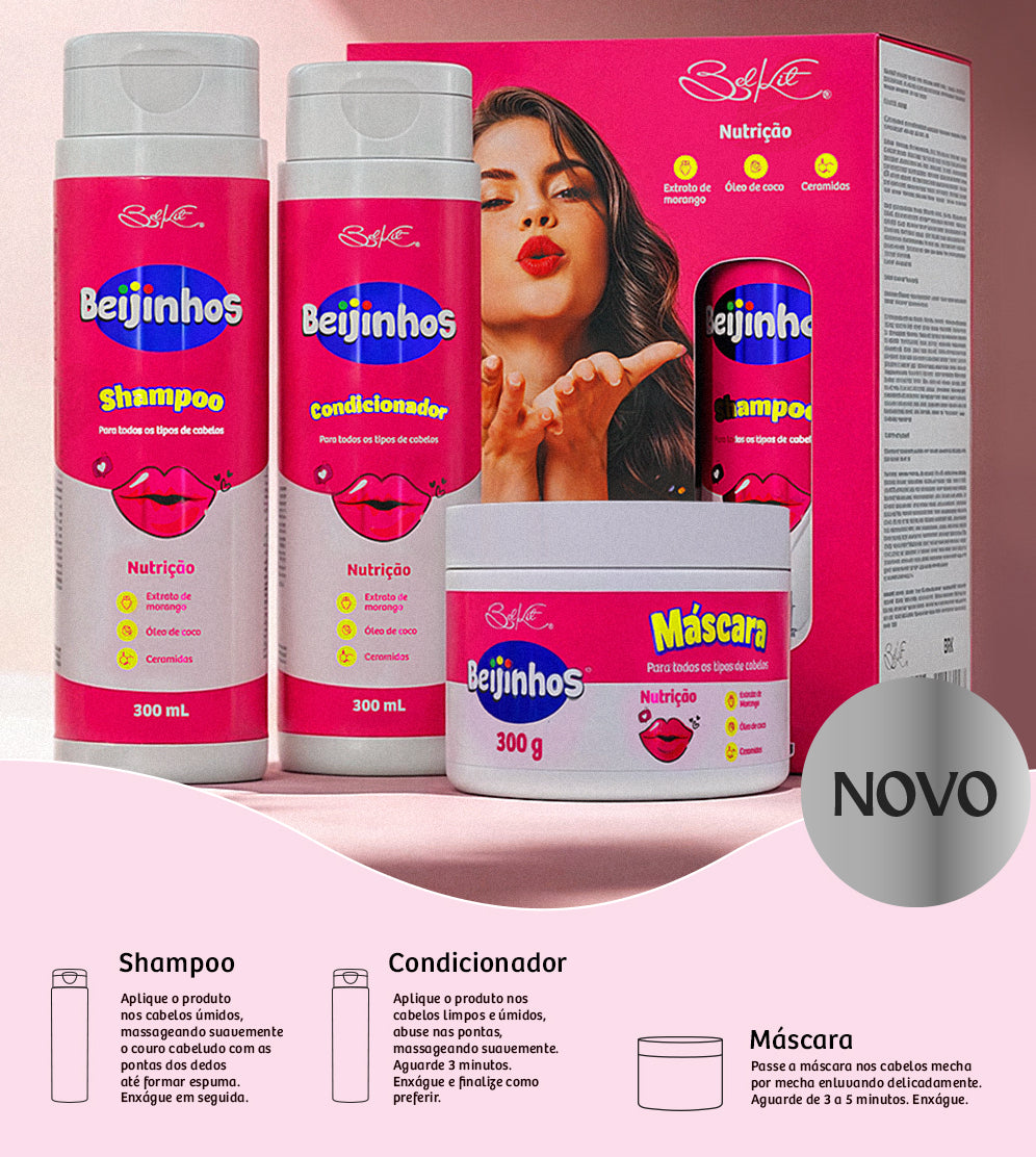 Kit Capilar Beijinhos Morango Belkit 3 Itens
