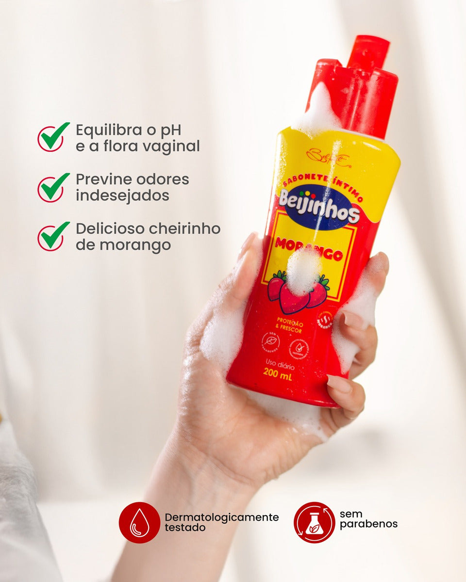 1 Un Sabonete Íntimo Beijinhos Morango Belkit 200ml
