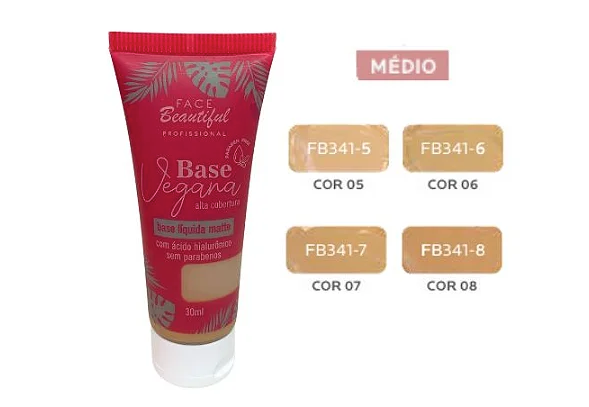 Base Líquida Matte Vegana Cores Médias Face Beautiful