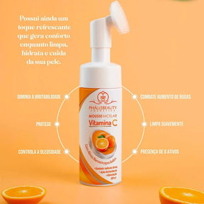 Mousse Micelar Espuma de Limpeza Facial Vitamina C Phállebeauty 150ml