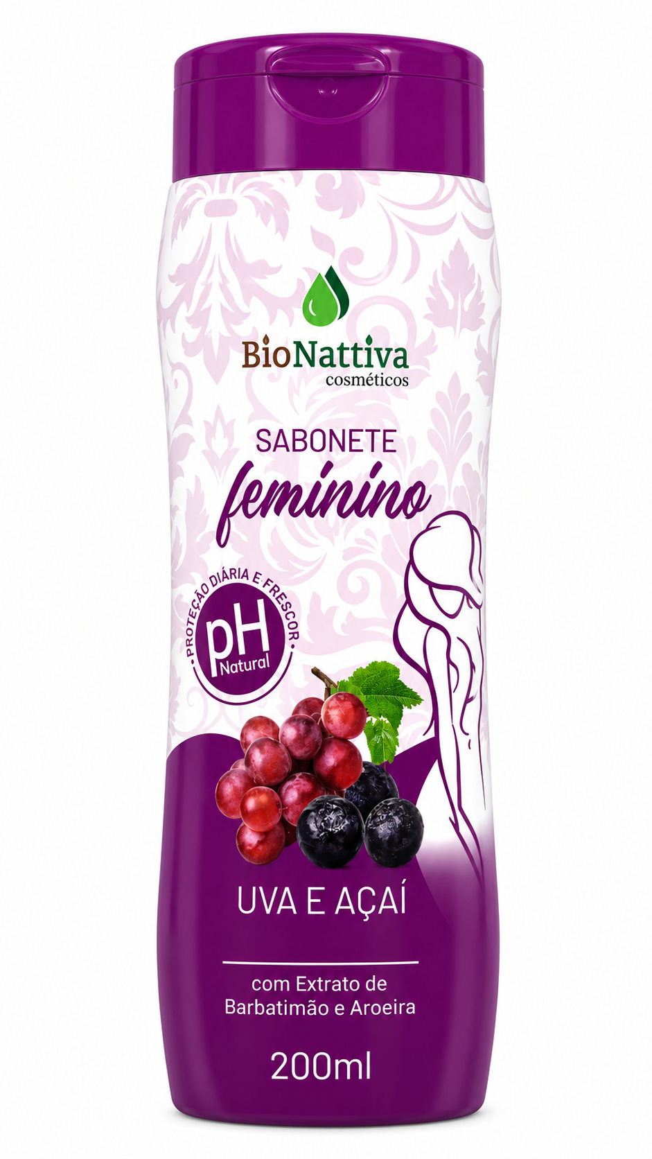 Sabonete Íntimo Feminino BioNattiva Uva e Açaí 200ml